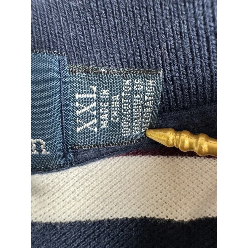 Polo Ralph Lauren XL Custom Fit Big Pony Striped Rugby Polo Navy Burgundy‎ Cream